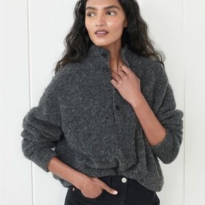 Jenni Kayne Button Up Pullover Sweater Charcoal Medium